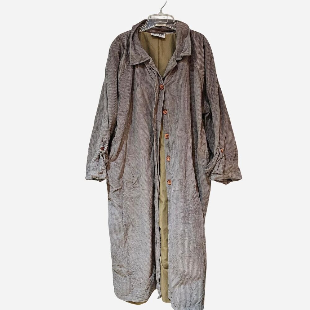 vintage boho western taupe corduroy duster trench coat plus size